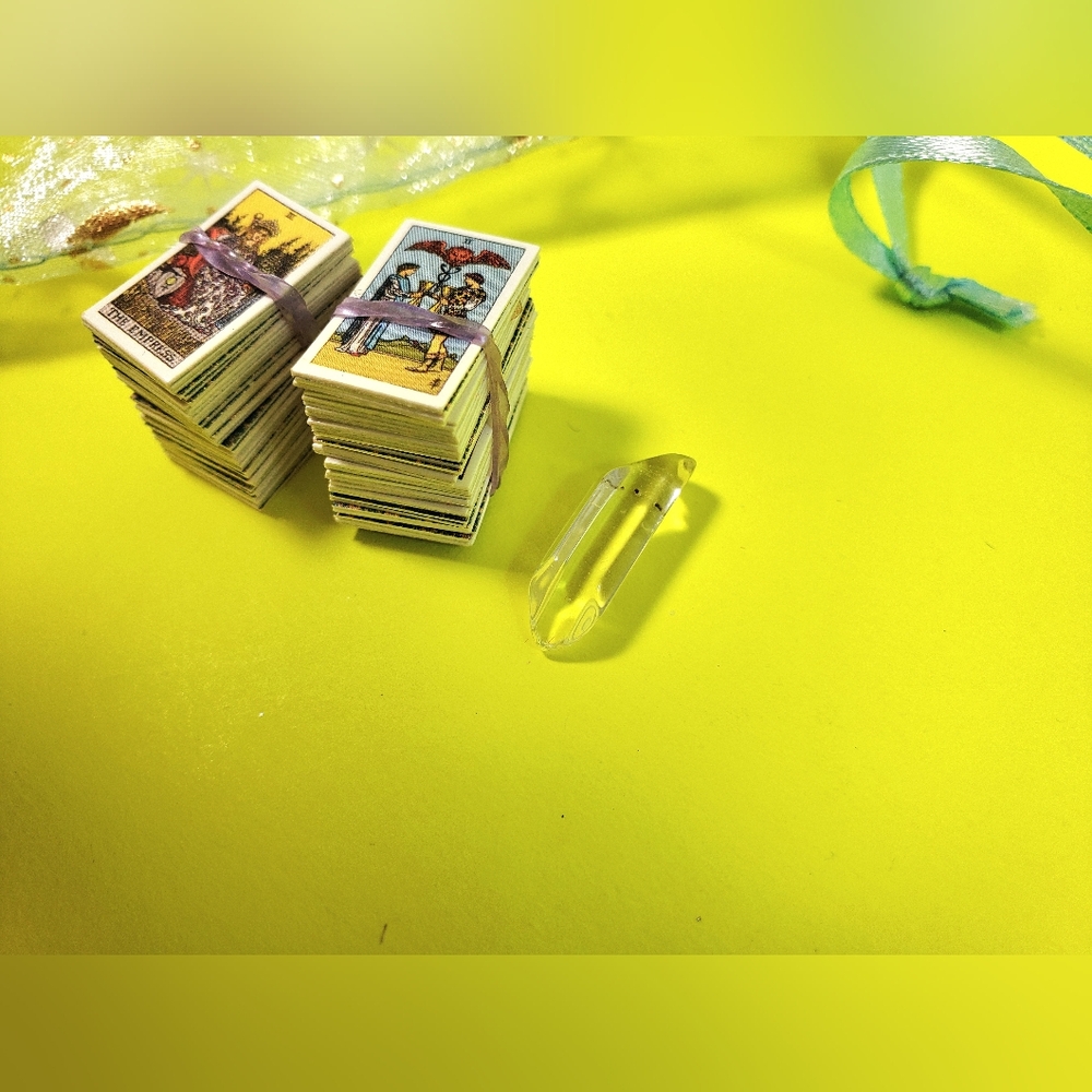 Mini Tarot Card Decks with Clear Crystal - In Tiny Brown Paper Bag